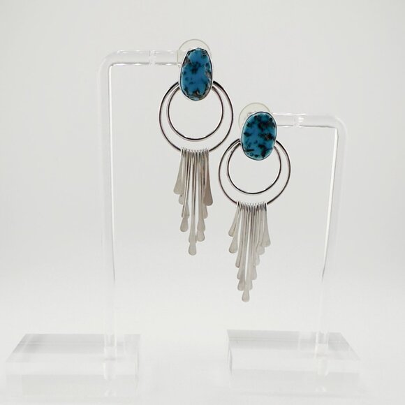 Turquoise and Sterling Silver Fringe Paddle Vintage Earrings - Picture 6 of 6